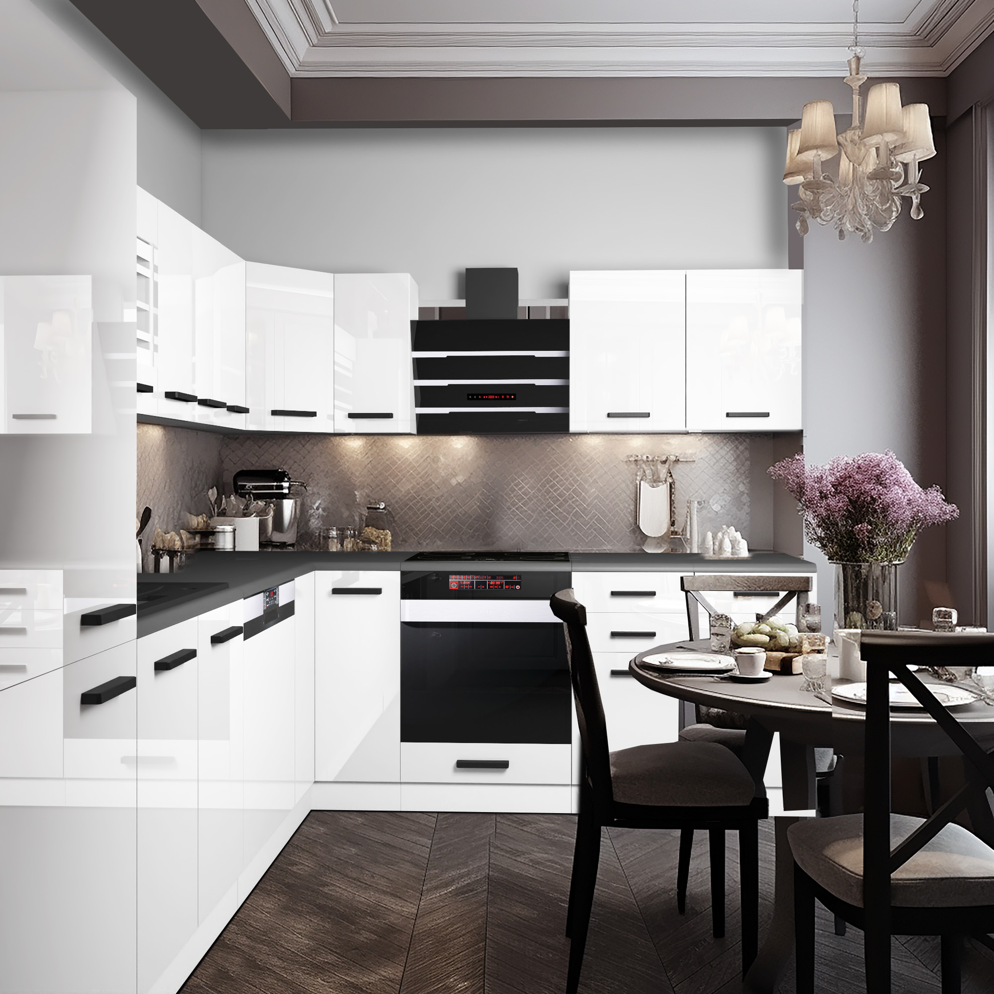 Visualizzazione di una cucina moderna con mobili funzionali