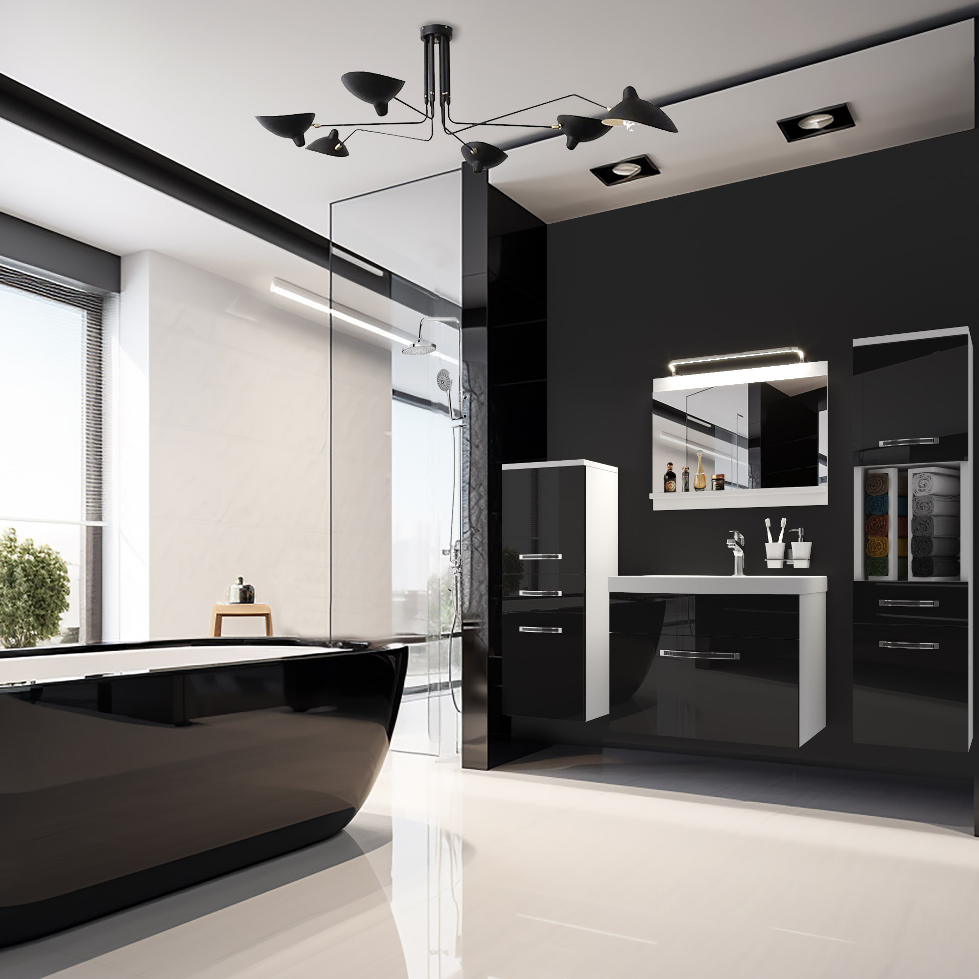 Bagno elegante con arredi moderni nero lucido