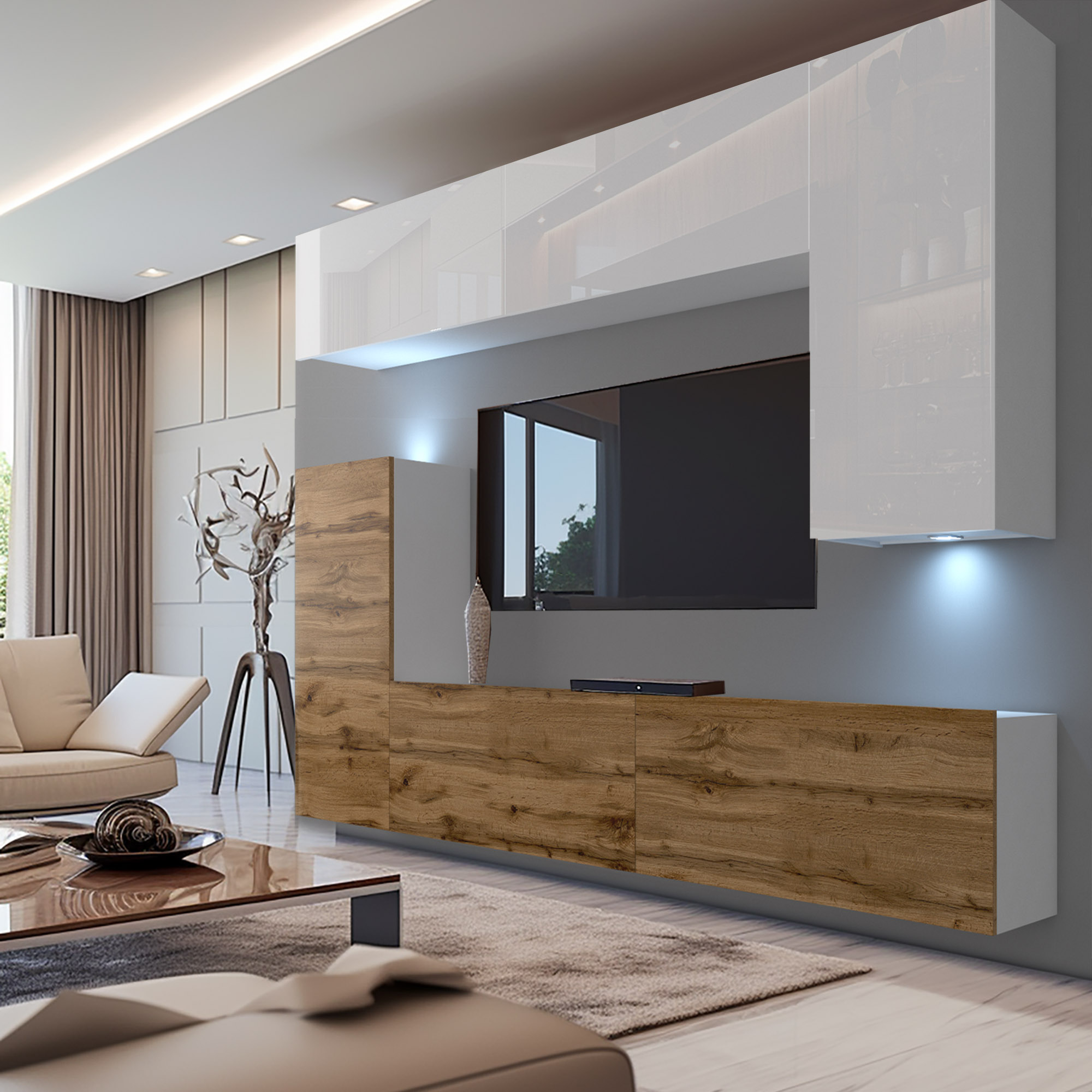 Sala con mobili in legno e design semplice
