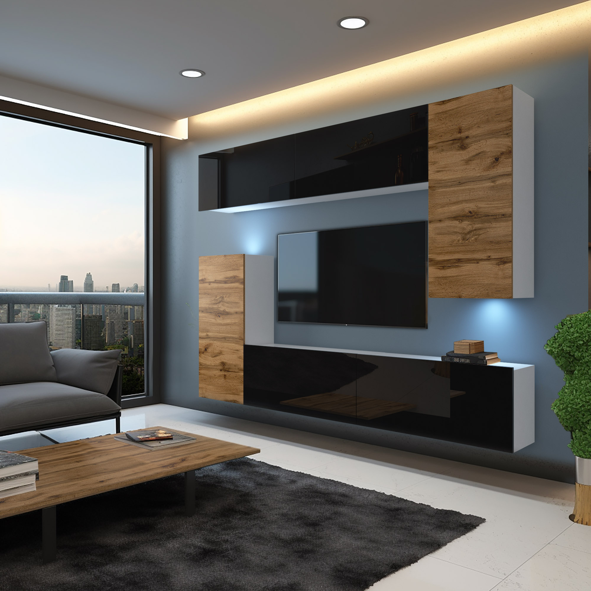 Parete attrezzata in salotto con design moderno ed elegante
