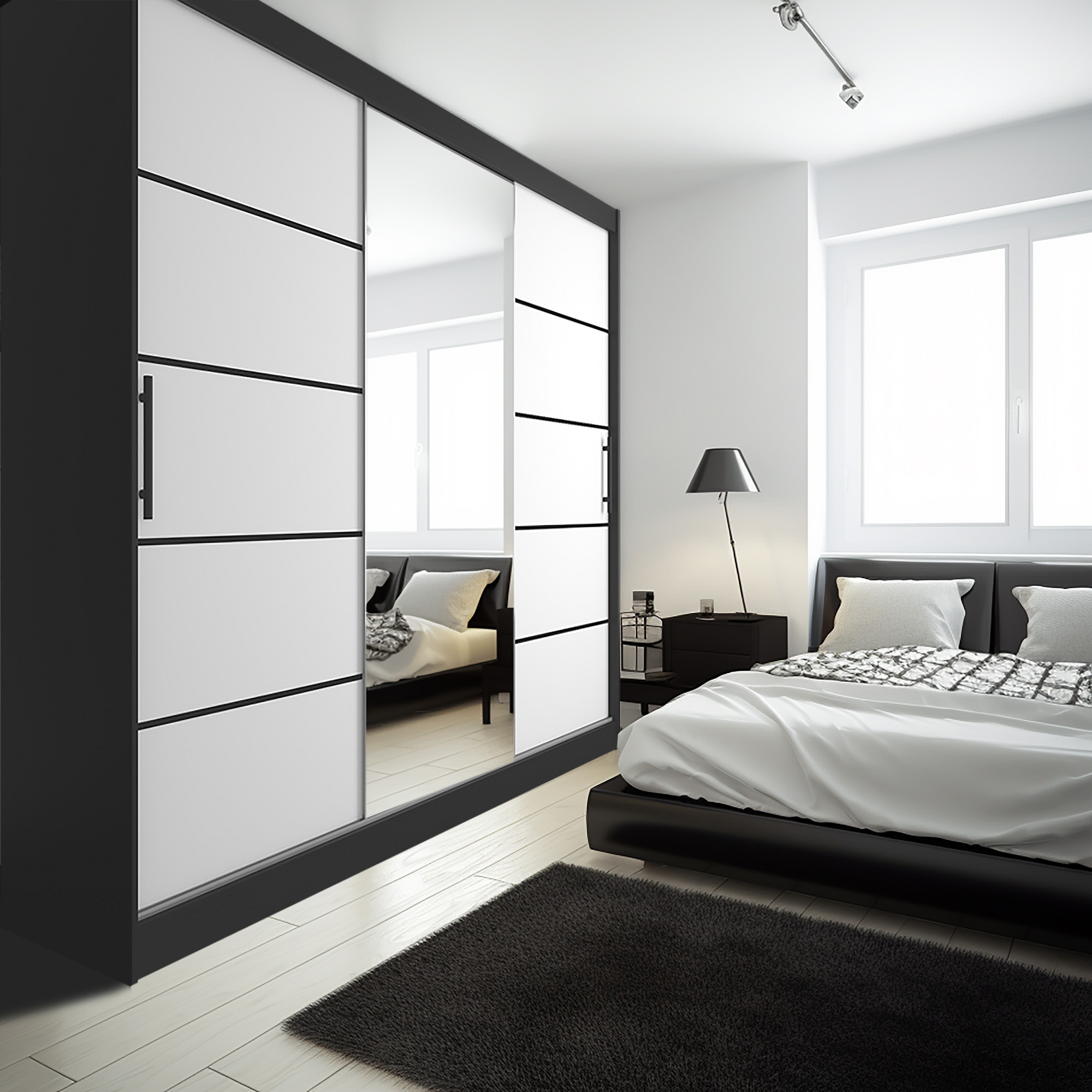 Armadio con specchio in una camera da letto moderna