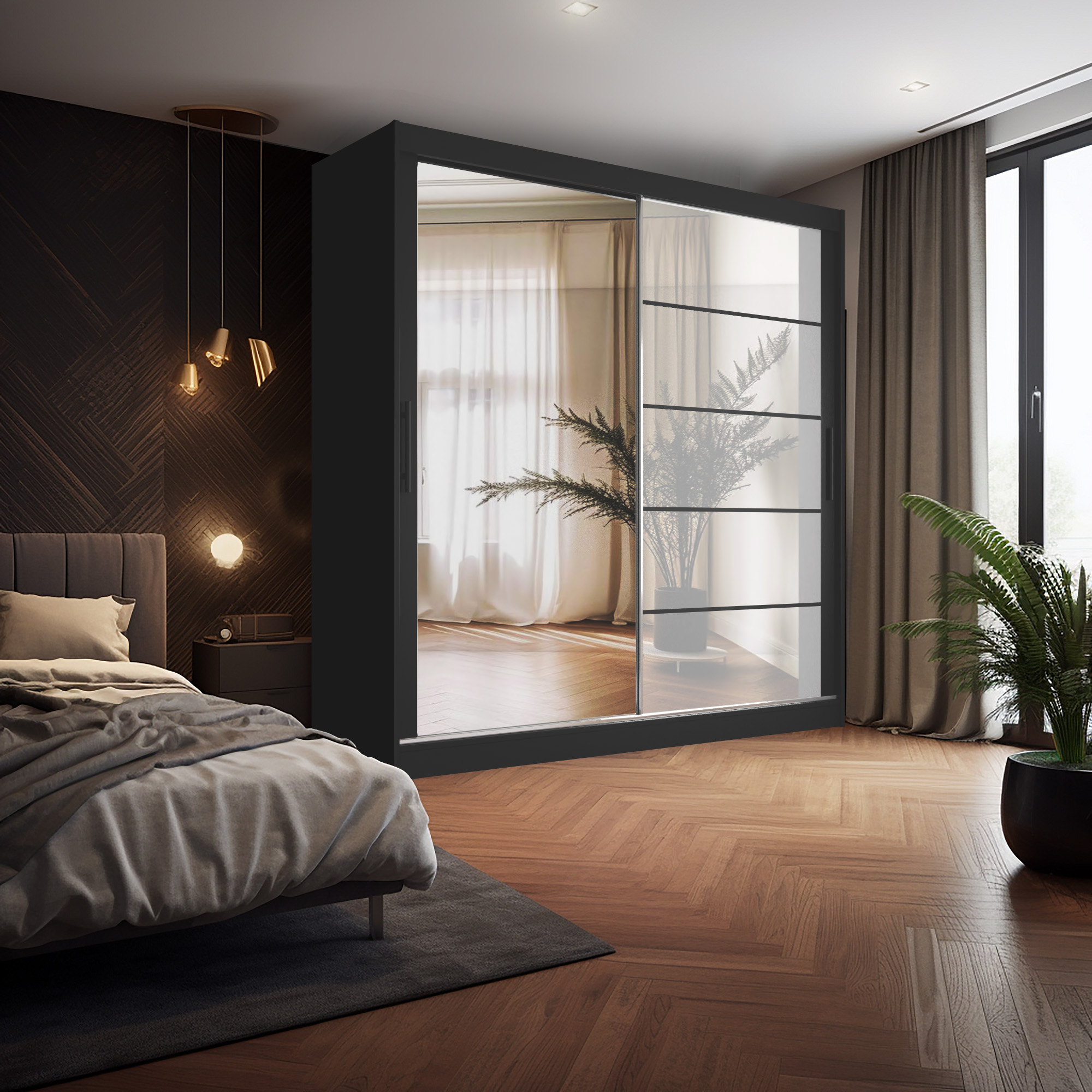 Visualizzazione elegante di una camera da letto accogliente