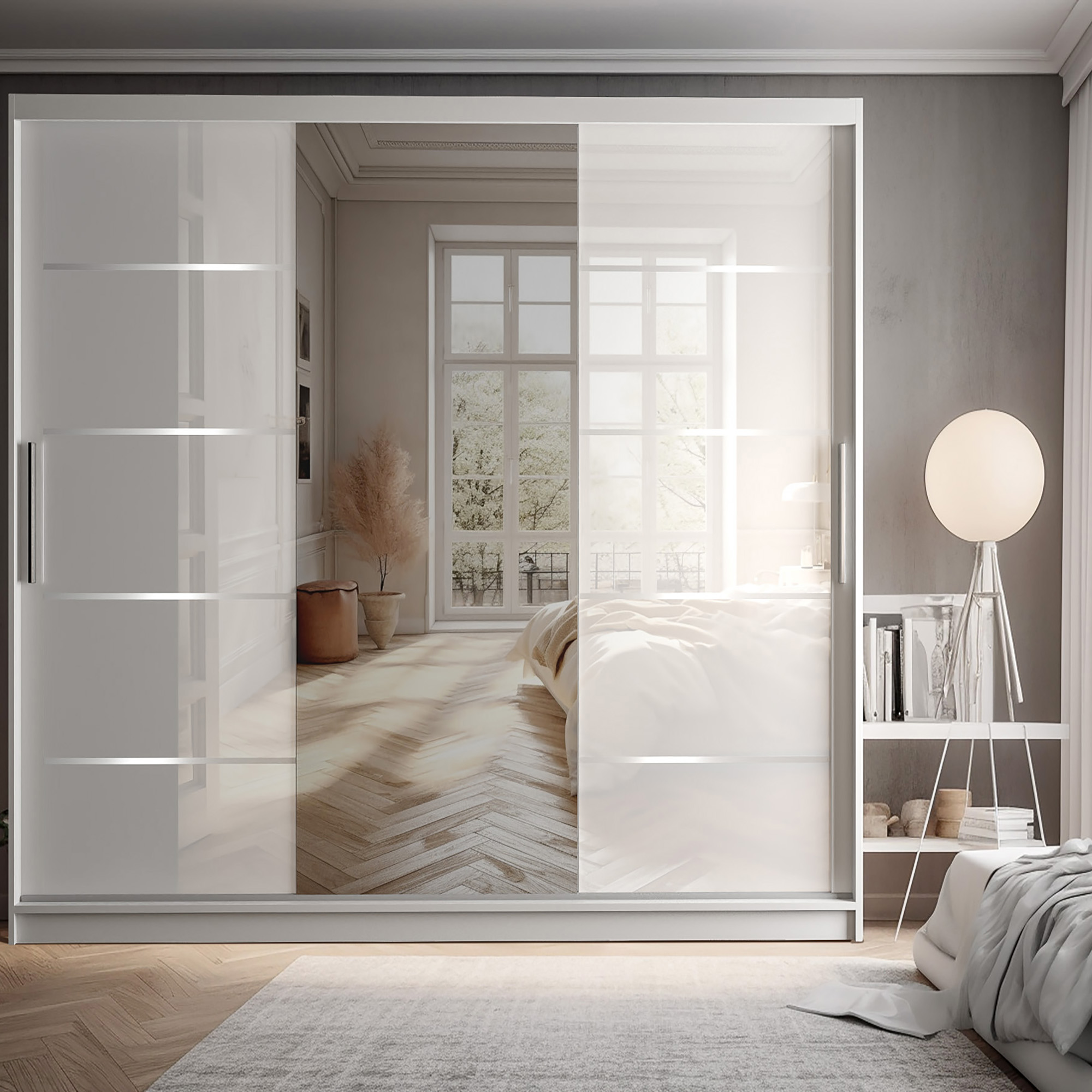 Camera da letto luminosa con mobili moderni