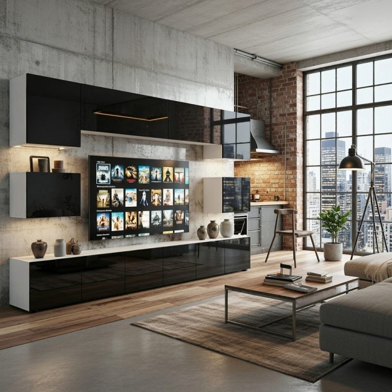 Parete attrezzata Belini Premium Versione completa Nero lucido + Illuminazione LED Nexum 47 Produttore NEX 3/0/W/B/0/0/PP