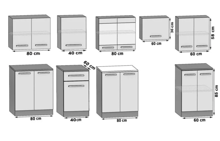 Mobili da cucina JULIA 320 cm bianco lucido con piano d'appoggio Produttore INF JULIA/0/WT/W/0/B1