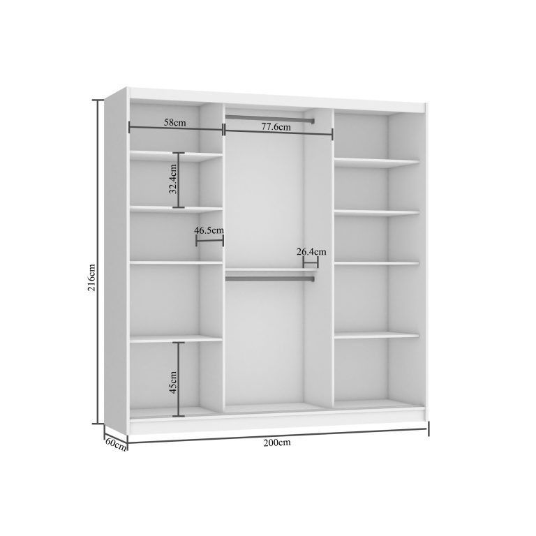 Armadio scorrevole 200 cm PRIMO con specchio bianco opaco – Produttore MES PRIMO SZP1/1/W/W/0/AL
