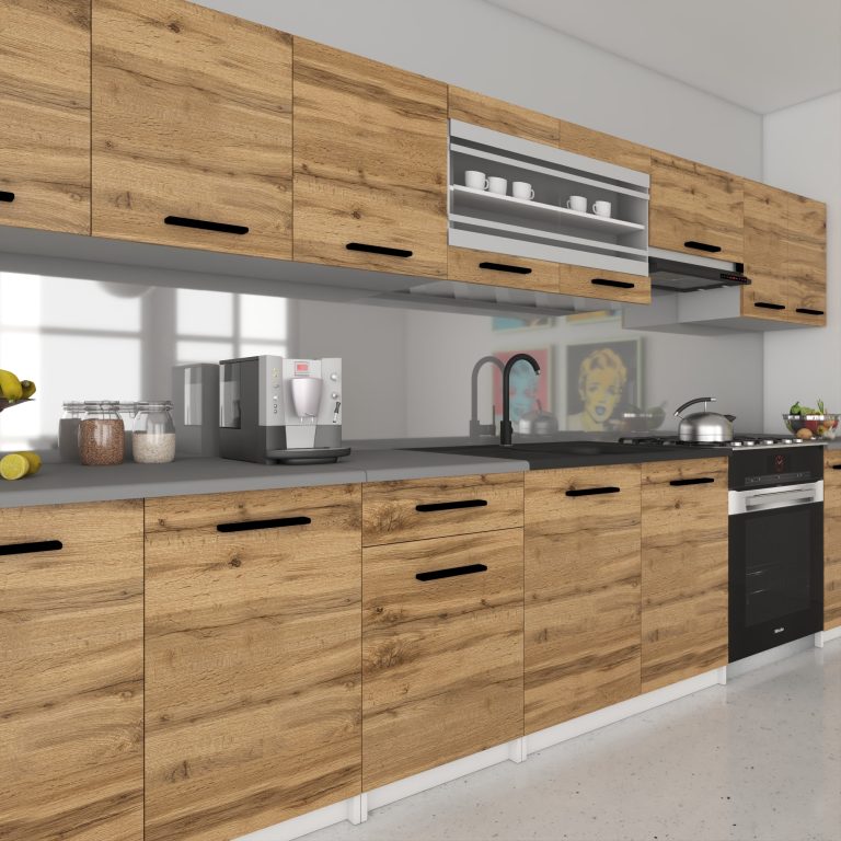 Cucina 320 cm rovere wotan / rovere sonoma con piano di lavoro – Produttore TOR PRIMO320/4/WT/DW/0/B1