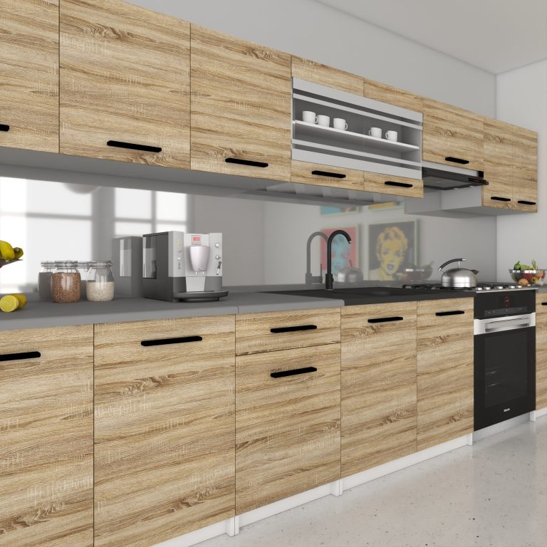 Cucina 320 cm rovere wotan / rovere sonoma con piano di lavoro – Produttore TOR PRIMO320/4/WT/DS/0/B1