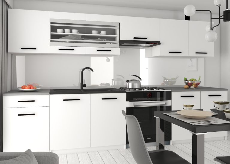 Cucina 260 cm bianco opaco con piano di lavoro – Produttore TOR PRIMO260/3/WT/WT/0/B1