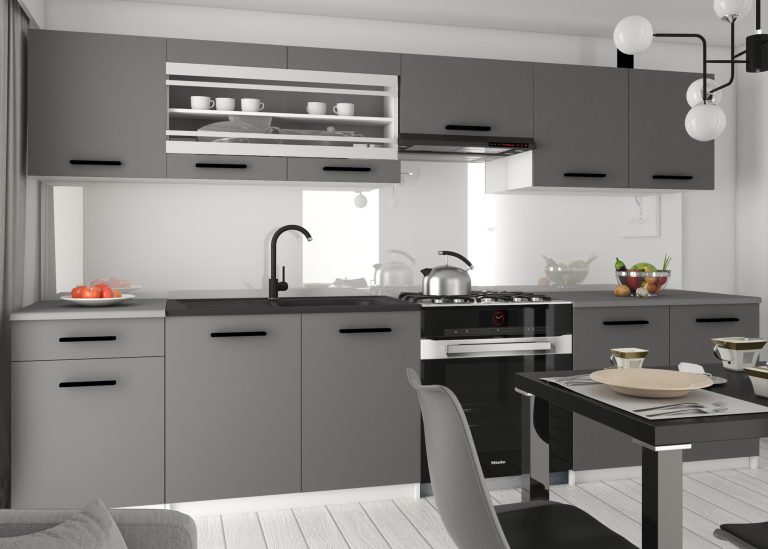 Cucina 260 cm grigio antracite grafite con piano di lavoro – Produttore TOR PRIMO260/3/WT/SR/0/B1