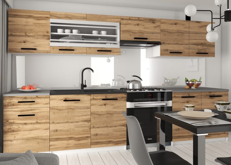 Cucina 260 cm rovere wotan / rovere sonoma con piano di lavoro – Produttore TOR PRIMO260/2/WT/DW/0/B1