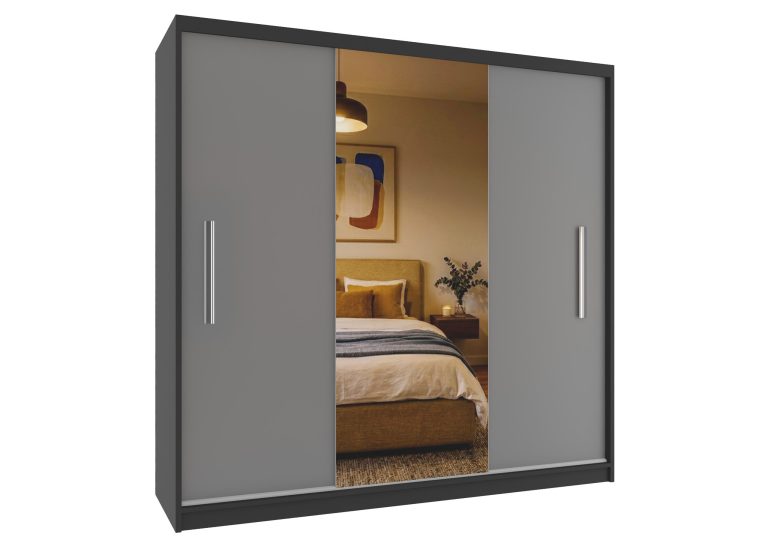 Armadio scorrevole 200 cm PRIMO con specchio grigio opaco – Produttore MES PRIMO SZP1/1/B/SR/0/AL