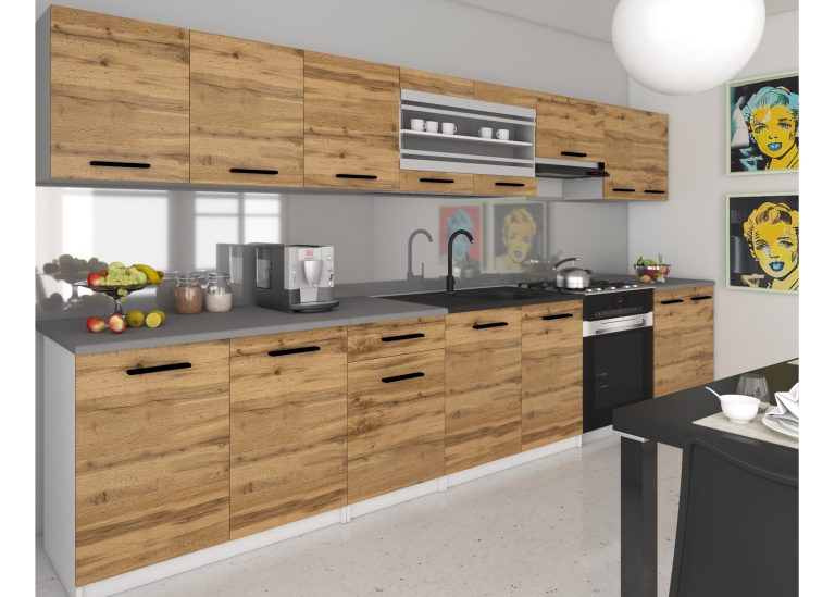 Cucina 320 cm rovere wotan / rovere sonoma con piano di lavoro – Produttore TOR PRIMO320/4/WT/DW/0/B1