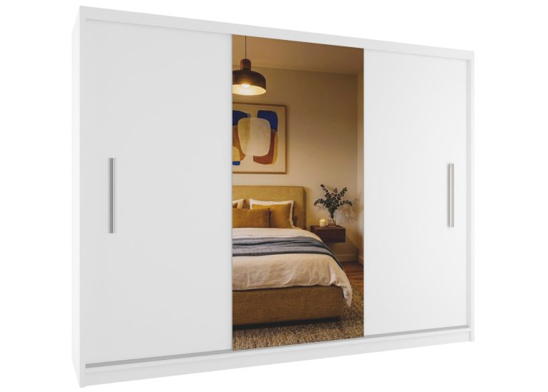 Armadio scorrevole 232 cm con specchio bianco opaco – Produttore MES PRIMO SZP4/2/1W/2W1L/0/AL