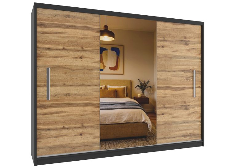 Armadio scorrevole 232 cm con specchio rovere wotan / rovere sonoma – Produttore MES PRIMO SZP4/2/1B/2DW1L/0/AL