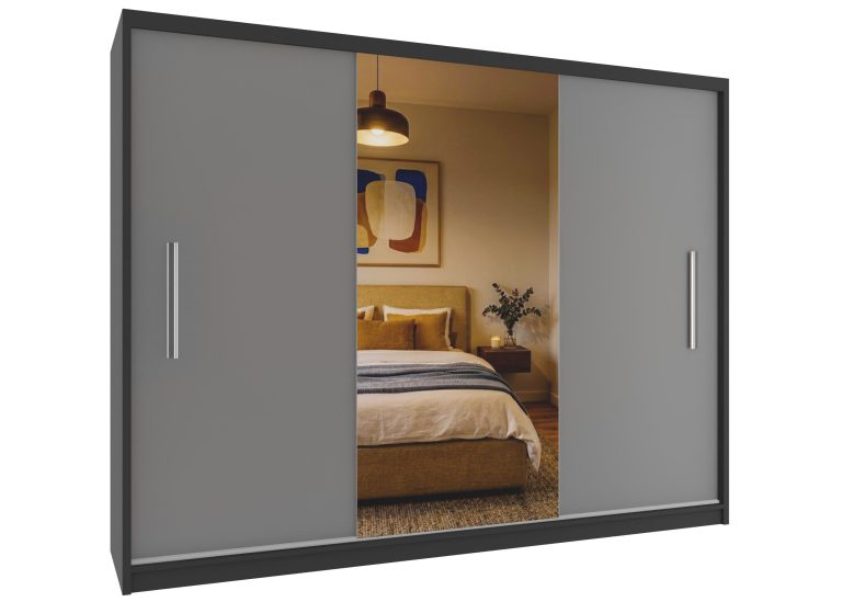 Armadio scorrevole 232 cm con specchio grigio opaco – Produttore MES PRIMO SZP4/2/1B/2SR1L/0/AL