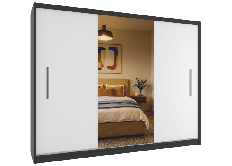 Armadio scorrevole 232 cm con specchio bianco opaco – Produttore MES PRIMO SZP4/2/1B/2W1L/0/AL