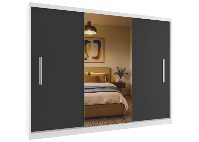 Armadio scorrevole 232 cm con specchio nero ebano scuro – Produttore MES PRIMO SZP4/2/1W/2B1L/0/AL
