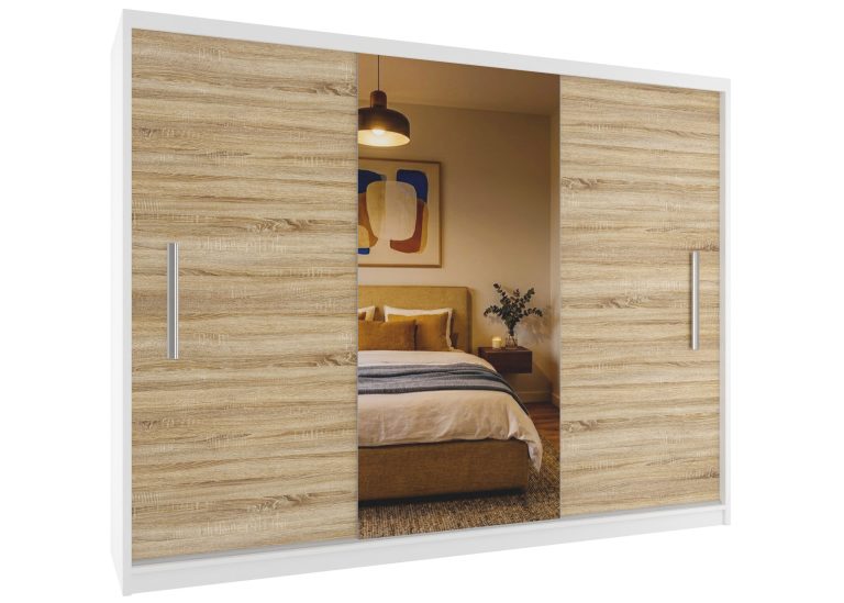 Armadio scorrevole 232 cm con specchio rovere wotan / rovere sonoma – Produttore MES PRIMO SZP4/2/1W/2DS1L/0/AL
