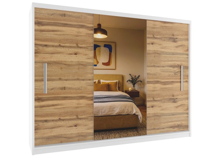 Armadio scorrevole 232 cm con specchio rovere wotan / rovere sonoma – Produttore MES PRIMO SZP4/2/1W/2DW1L/0/AL