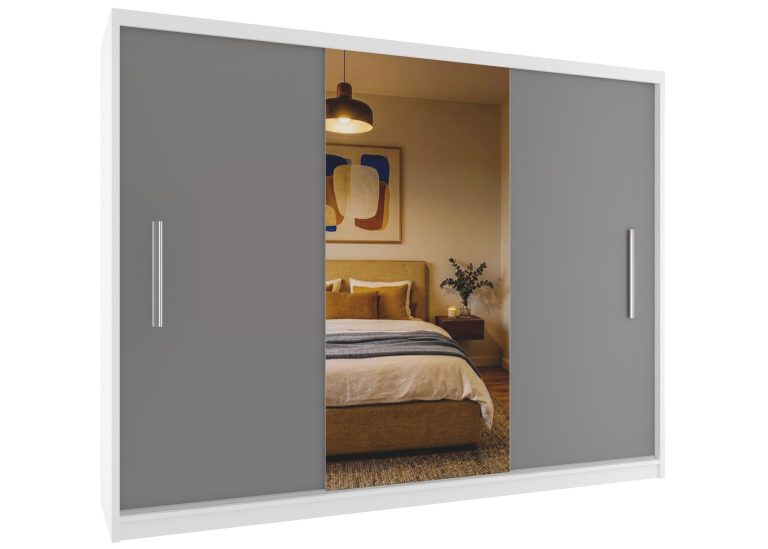 Armadio scorrevole 232 cm con specchio grigio opaco – Produttore MES PRIMO SZP4/2/1W/2SR1L/0/AL