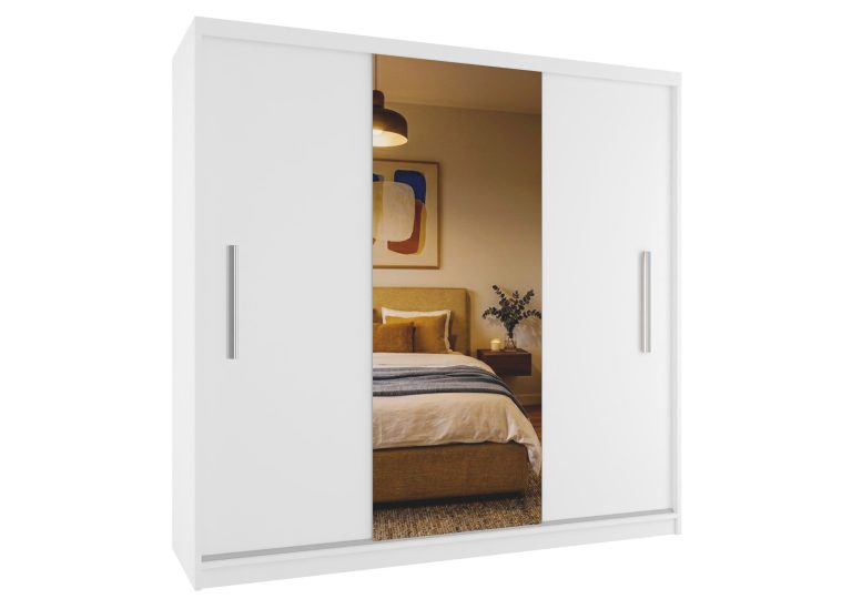 Armadio scorrevole 200 cm PRIMO con specchio bianco opaco – Produttore MES PRIMO SZP1/1/W/W/0/AL