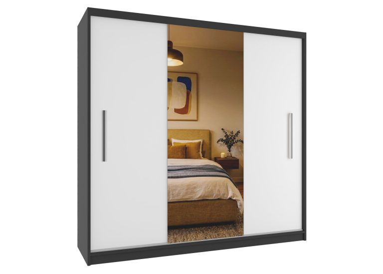 Armadio scorrevole 200 cm PRIMO con specchio bianco opaco – Produttore MES PRIMO SZP1/1/B/W/0/AL