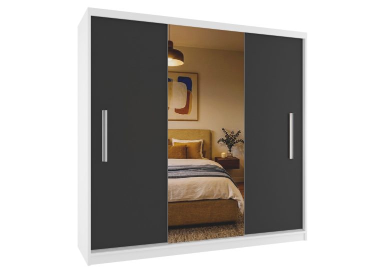 Armadio scorrevole 200 cm PRIMO con specchio nero ebano scuro – Produttore MES PRIMO SZP1/1/W/B/0/AL