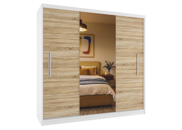 Armadio scorrevole 200 cm PRIMO con specchio rovere wotan / rovere sonoma – Produttore MES PRIMO SZP1/1/W/DS/0/AL