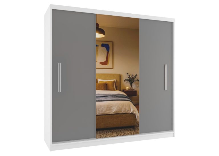 Armadio scorrevole 200 cm PRIMO con specchio grigio antracite grafite – Produttore MES PRIMO SZP1/1/W/SR/0/AL