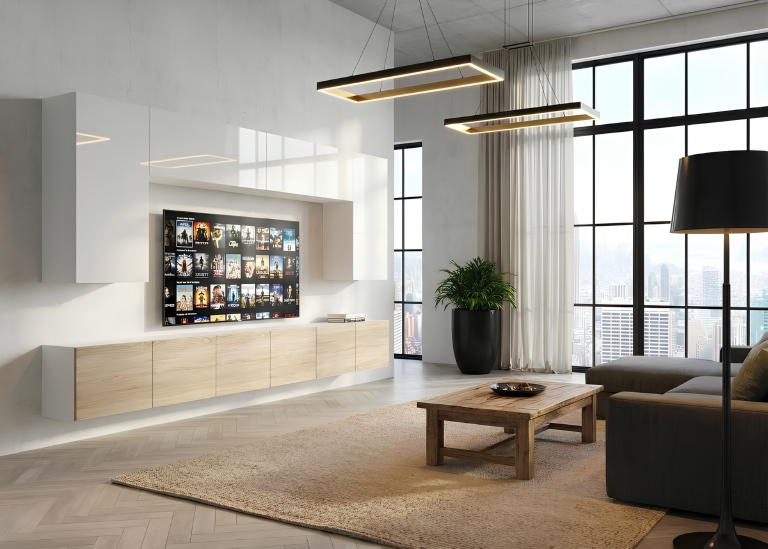 Parete attrezzata 300 cm Belini  bianco lucido / rovere sonoma Imperium 2 Produttore IMP 2/5/W/WDS/0/0