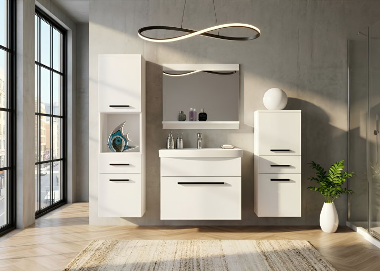 Mobili da bagno Belini bianco opaco + lavabo + specchio Produttore ROD M 5/0/W/W/0/ZW