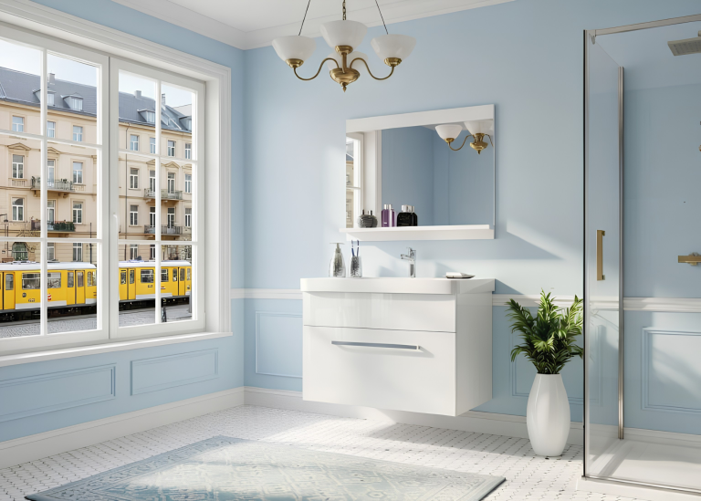 Mobili da bagno Belini bianco lucido + lavabo + specchio Produttore ROD P 1/0/W/W/0/ZW
