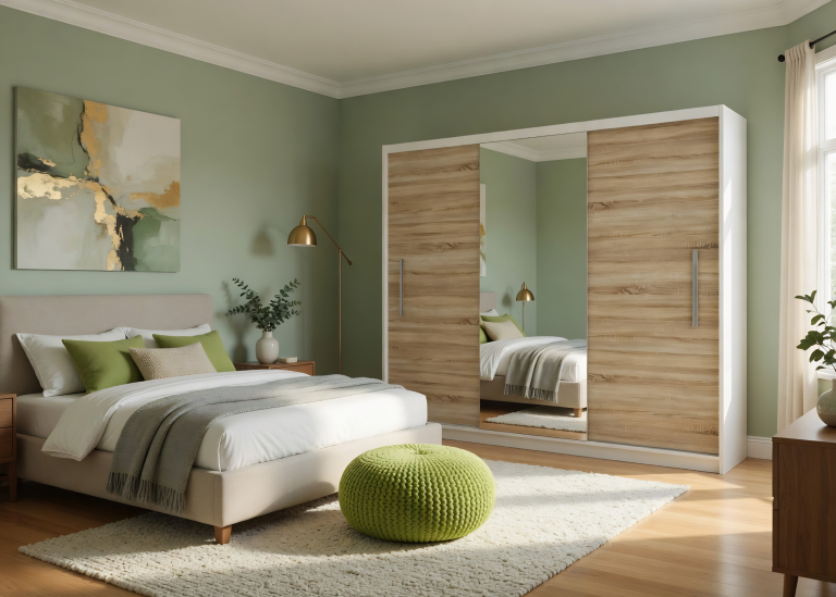 Armadio scorrevole 232 cm con specchio rovere wotan / rovere sonoma – Produttore MES PRIMO SZP4/2/1W/2DS1L/0/AL