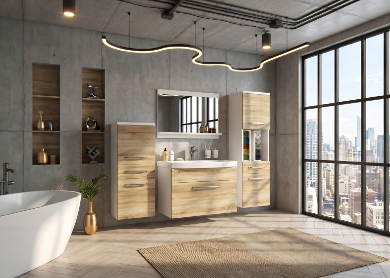 Mobile da bagno con lavabo e specchio rovere sonoma – Produttore ROD PRIMO M 5/0/W/DS/0/ZINC