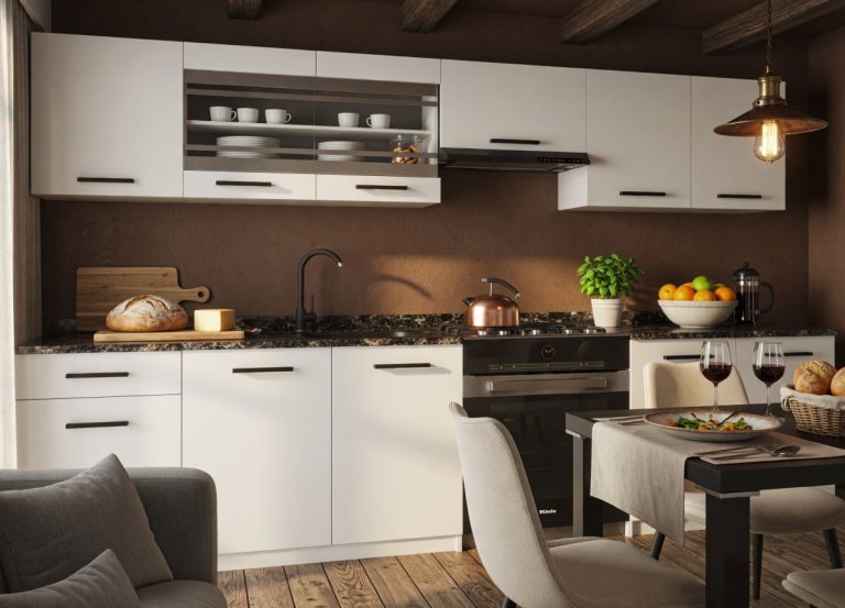 Cucina 260 cm bianco opaco con piano di lavoro – Produttore TOR PRIMO260/3/WT/WT/0/B1