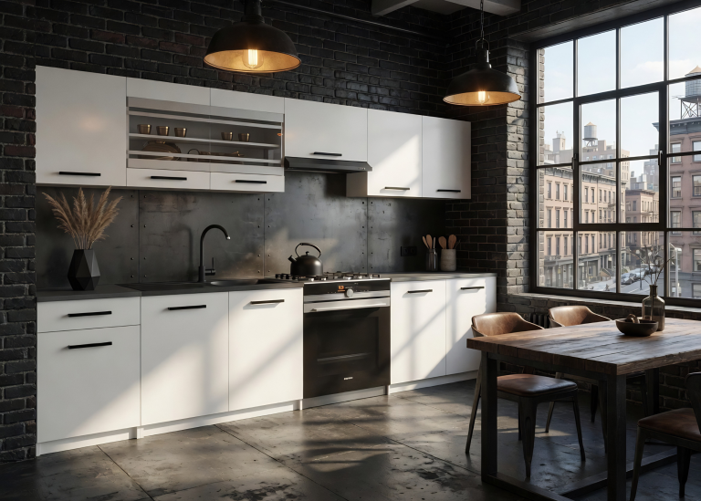 Cucina 260 cm bianco opaco con piano di lavoro – Produttore TOR PRIMO260/3/WT/WT/0/B1