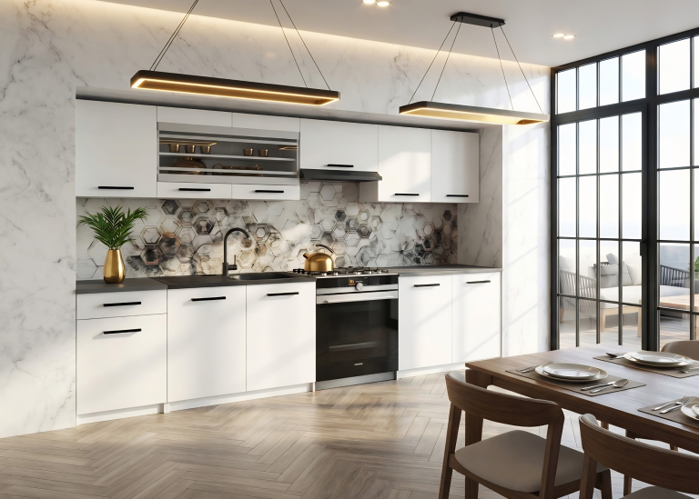 Cucina 260 cm bianco opaco con piano di lavoro – Produttore TOR PRIMO260/3/WT/WT/0/B1
