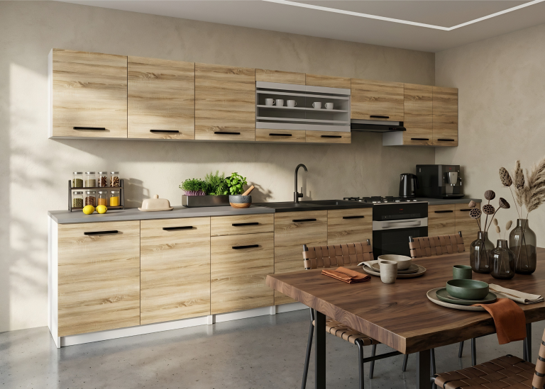 Cucina 320 cm rovere wotan / rovere sonoma con piano di lavoro – Produttore TOR PRIMO320/4/WT/DS/0/B1