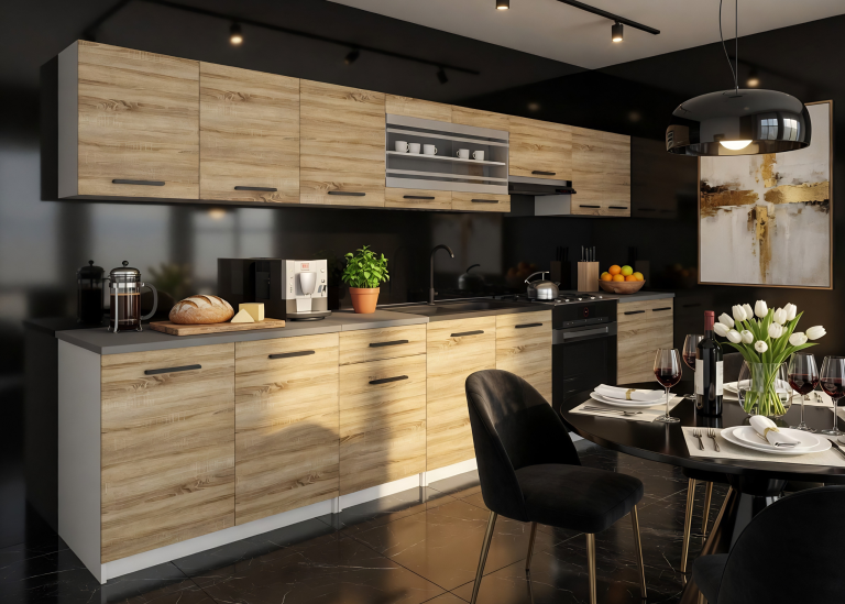 Cucina 320 cm rovere wotan / rovere sonoma con piano di lavoro – Produttore TOR PRIMO320/4/WT/DS/0/B1