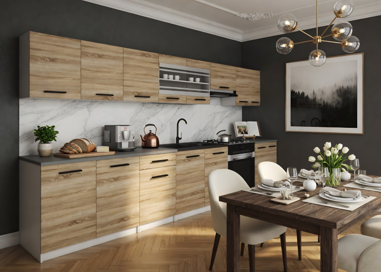 Cucina 320 cm rovere wotan / rovere sonoma con piano di lavoro – Produttore TOR PRIMO320/4/WT/DS/0/B1