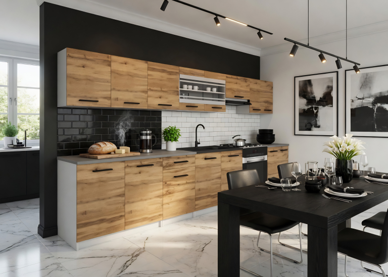 Cucina 320 cm rovere wotan / rovere sonoma con piano di lavoro – Produttore TOR PRIMO320/4/WT/DW/0/B1