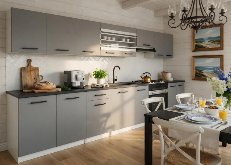 Cucina 320 cm grigio antracite grafite con piano di lavoro – Produttore TOR PRIMO320/4/WT/SR/0/B1