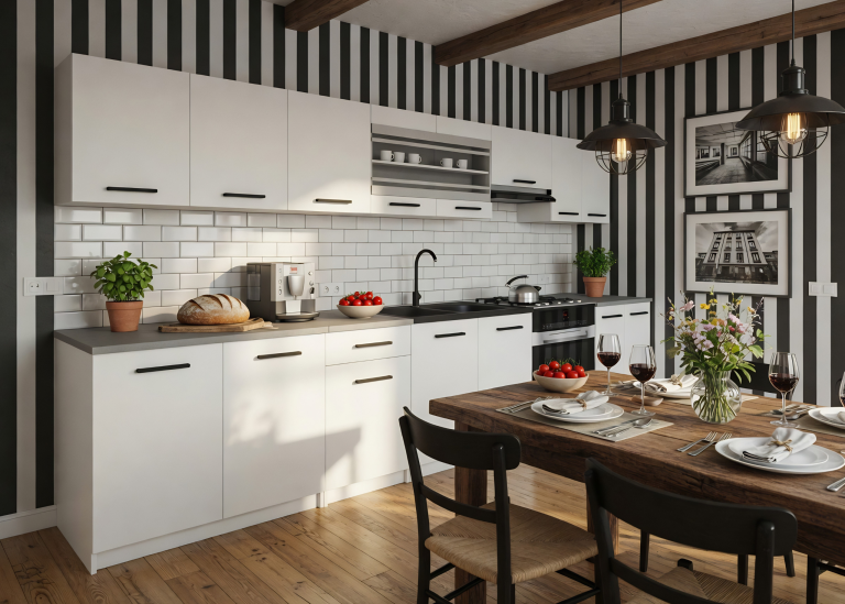 Cucina 320 cm bianco opaco con piano di lavoro – Produttore TOR PRIMO320/4/WT/WT/0/B1