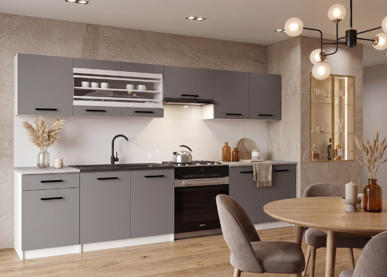 Cucina 260 cm grigio antracite grafite con piano di lavoro – Produttore TOR PRIMO260/3/WT/SR/0/B1