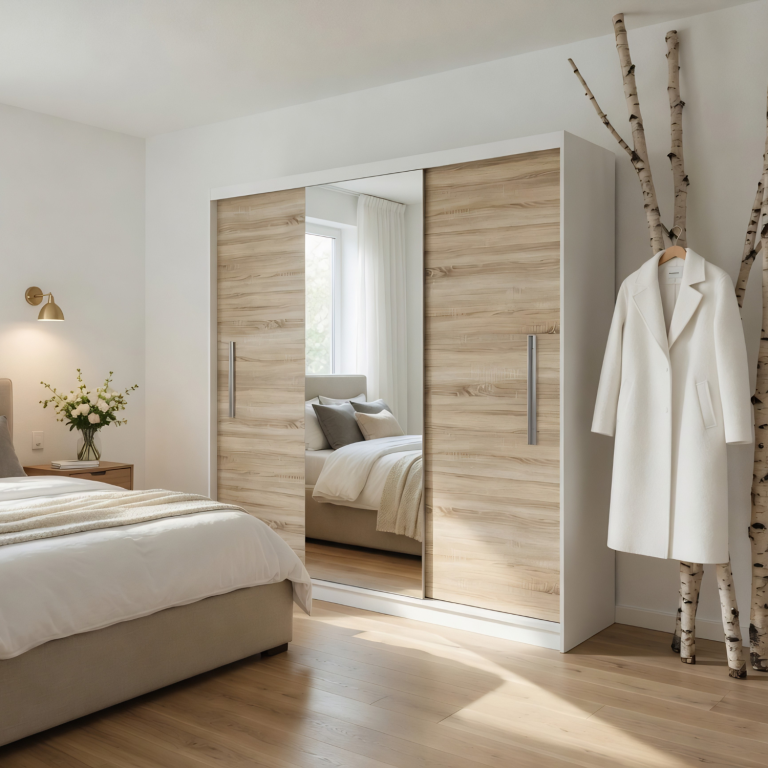Armadio scorrevole 200 cm PRIMO con specchio rovere wotan / rovere sonoma – Produttore MES PRIMO SZP1/1/W/DS/0/AL