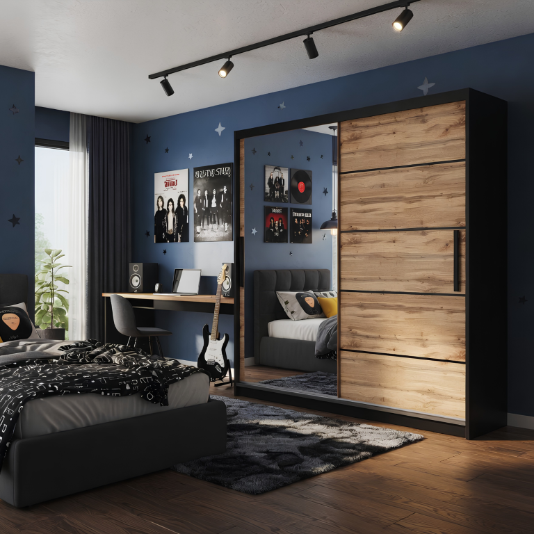 Armadio scorrevole 200 cm con specchio rovere rovere wotan rovere sonoma Produttore MZ SZP1/2/B/DW/0/BL