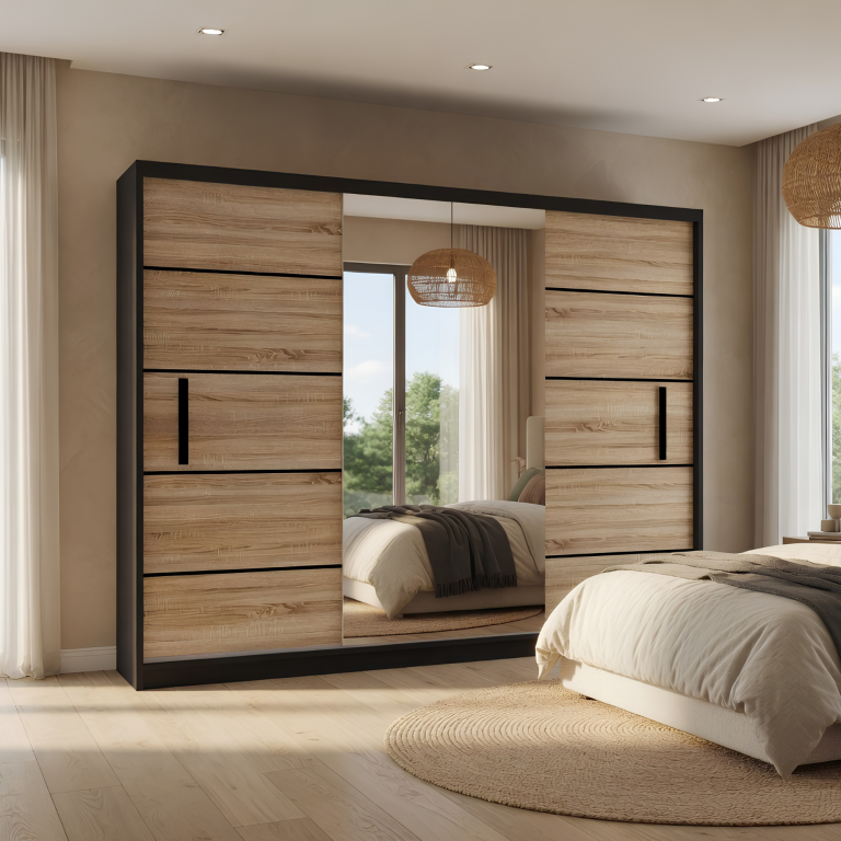 Armadio scorrevole 232 cm con specchio rovere rovere wotan rovere sonoma Produttore MZ SZP4/2/1B/2DS1L/0/BL