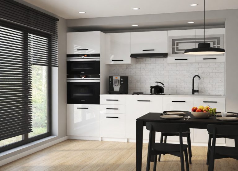 Mobili da cucina 240 cm bianchi lucidi con piano di lavoro Produttore INF PAULA2/4/WT/W/0/B1