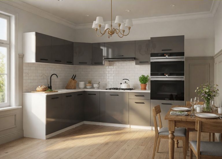 Mobili da cucina 420 cm grigio lucido con piano di lavoro Produttore INF UNIQAGRANDE/5/WT/S/0/B1